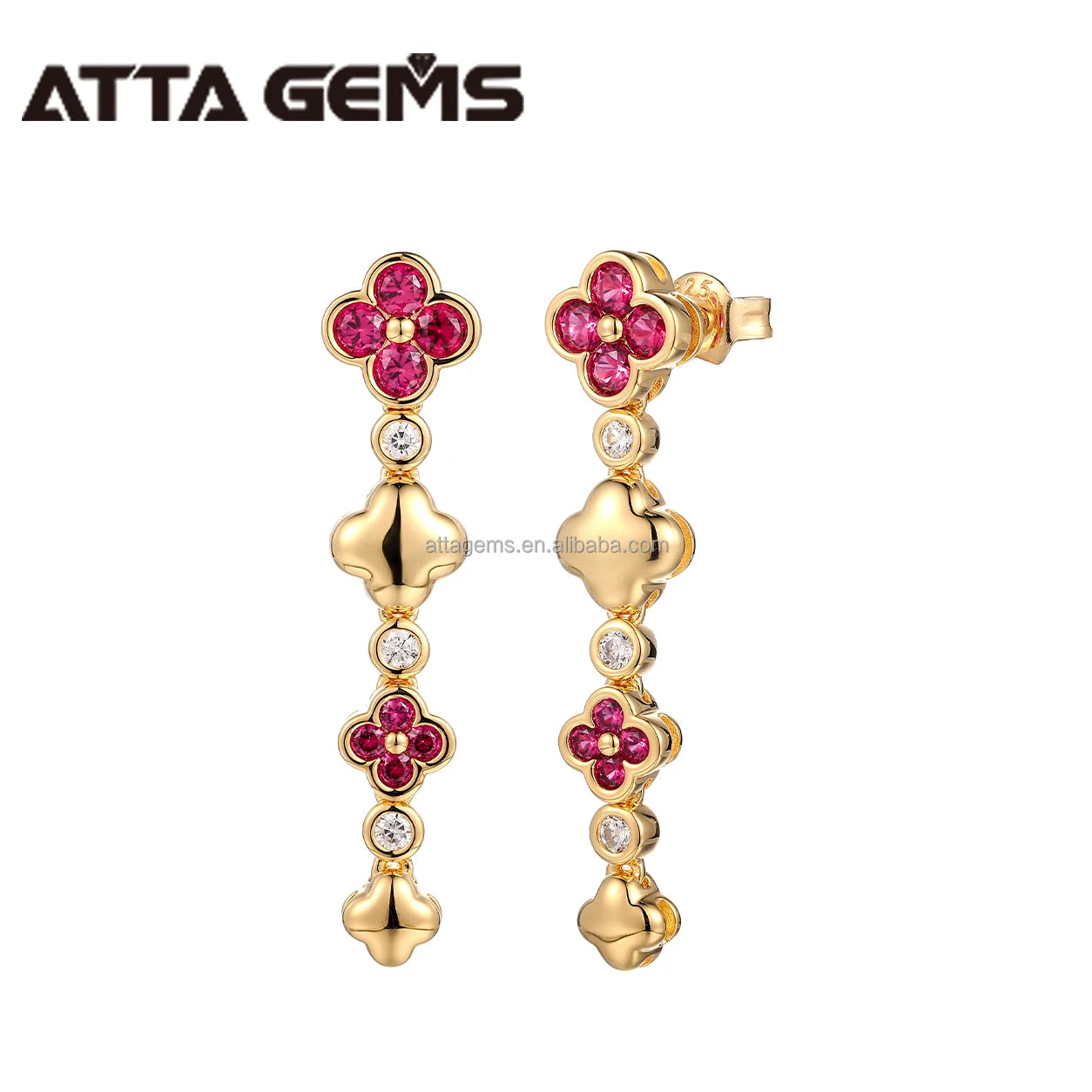 ATTA Luxury Clover Fine Jewelry Set in 925 Sterling Silver with Lab Created Sapphire Gold Plated Necklace Earrings Ring Set