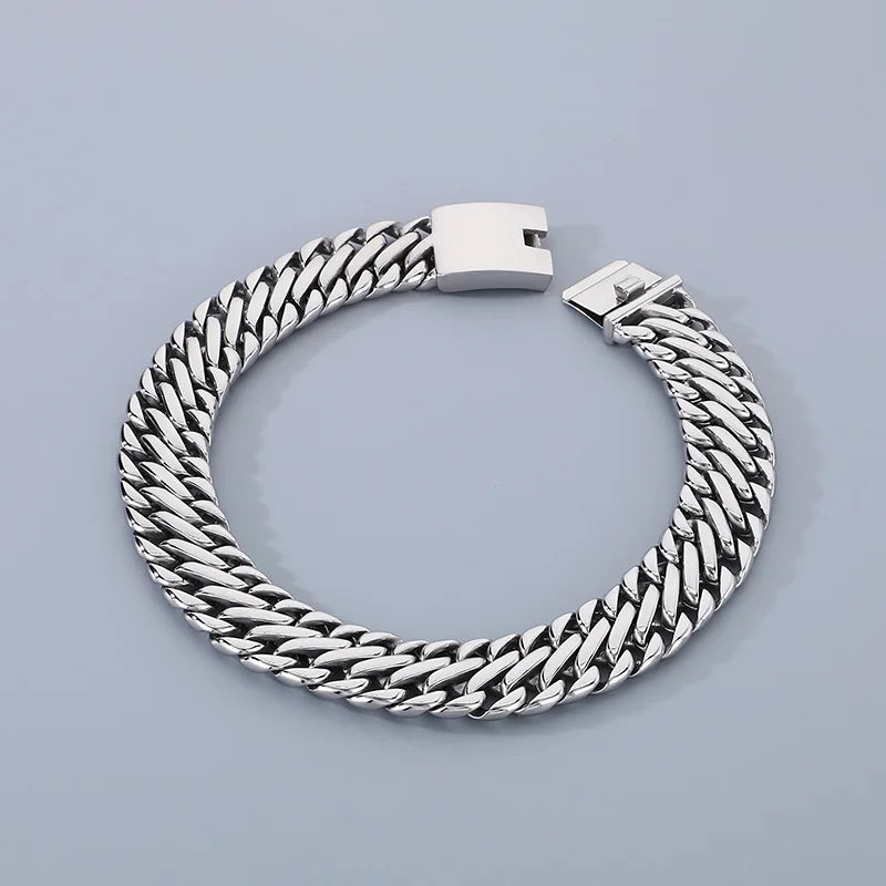 REBEL Unisex Vintage Stainless Steel Original Links 17cm Bracelet&40cm Necklace Jewelry Set
