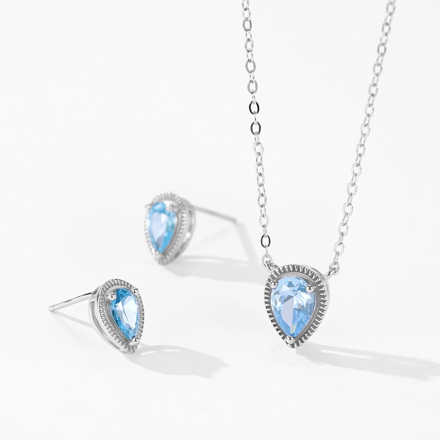 925 Sterling Silver Fresh Water Droplet Ocean Gemstone Earring Necklace Elegant Mermaid Tears Luxury Jewelry Gift Set