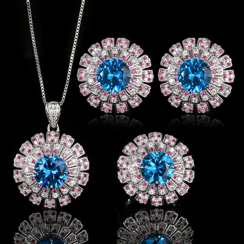 REDheart Fashion Women's 18K Gold Plated Zircon Flower Design Jewelry Set with Necklace and Open Ring