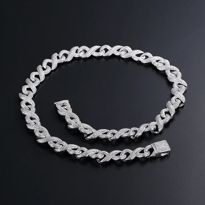 REBEL Luxury Men's Hip Hop Jewelry Set Cuban Chain Link Ice Out Diamond Bracelet Silver Plated Brass Zircon Copper Geometric 100-22