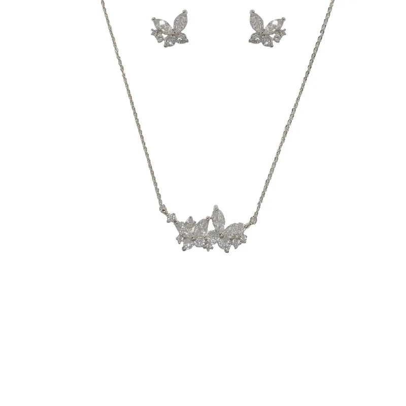 Top Quality  Fashion Exquisite Butterfly Necklace and Earrings Set with Zircon Classic Real Gold Plated Jewelry Set for Women