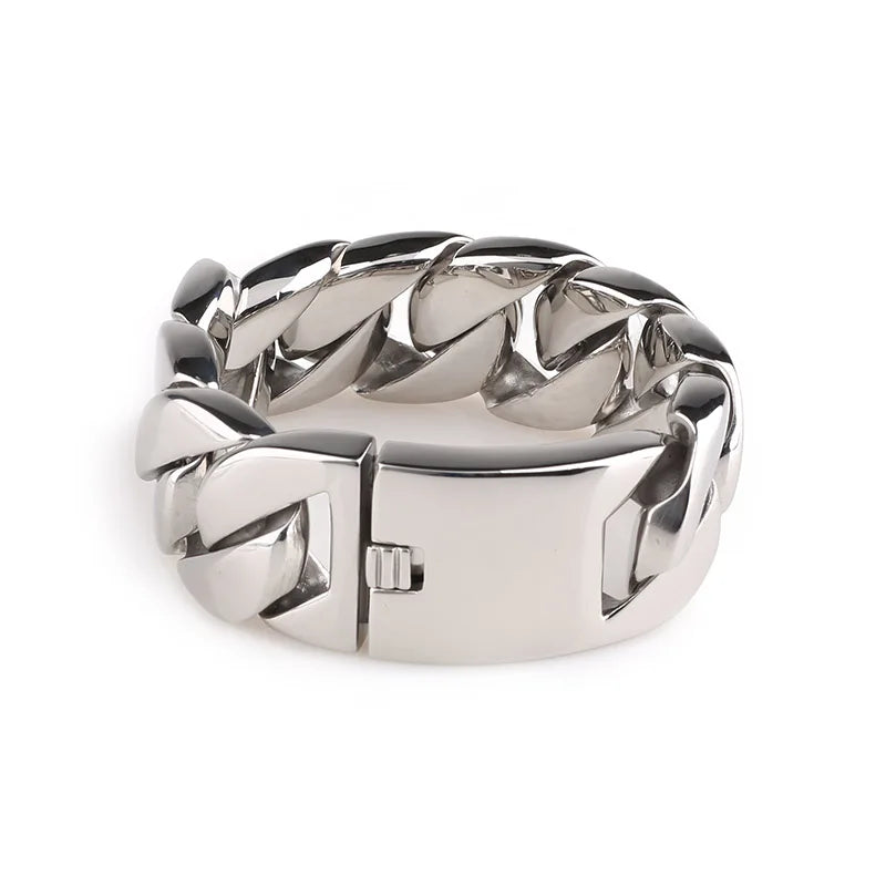 REBEL 31mm Casting Stainless Steel Cuban Bracelet Men Hip Pop Jewelry Bracciale Acciaio Inox