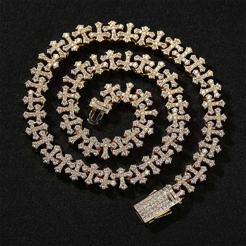 Luxury Bling Jewelry Zirconia CZ Paved Diamond Cross Cross Chunky Necklace for Men and Women Hip-Hop Necklace