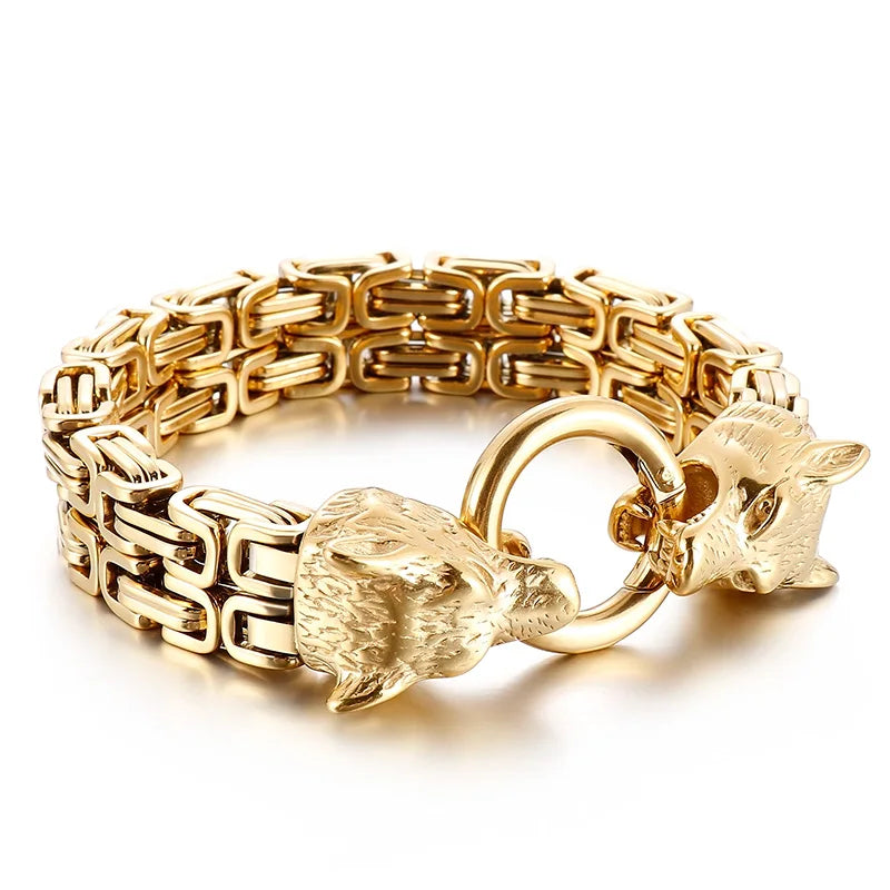 REBEL Wolf Head Byzantine Stainless Steel Bracelet