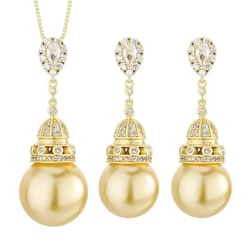 Gemfiori 2025 New Hot Selling Fashion Jewelry Copper Bottom Gold Plated Inlaid with Gold Pearl Charm Tassel Set