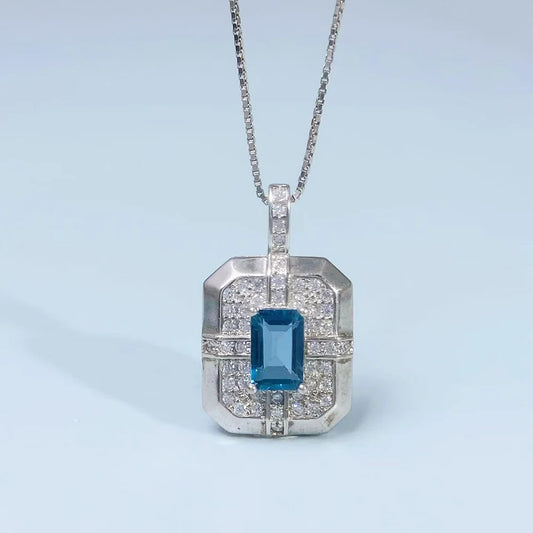 Gioiellieri London Blue Topaz Necklace with Natural Gemstone for Women S925 Sterling Silver Fine Jewelry Healing Crystal Pendant Charm Gift