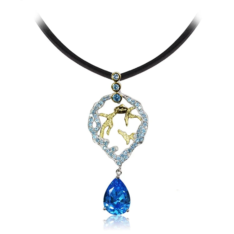 Custom Logo Silver Handmade Hollow Blue Zircon 18K Gold Plated Classic Women's Daily Wear Pendant