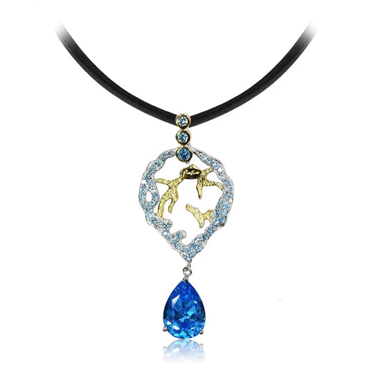 Custom Logo Silver Handmade Hollow Blue Zircon 18K Gold Plated Classic Women's Daily Wear Pendant