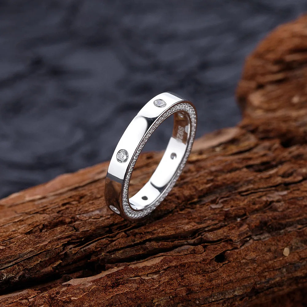 MuShan Jewelry Factory New Diamond Lined Ring S925 Pure Silver Ring Fashionable  Trendy  Light Luxury Niche Accessory