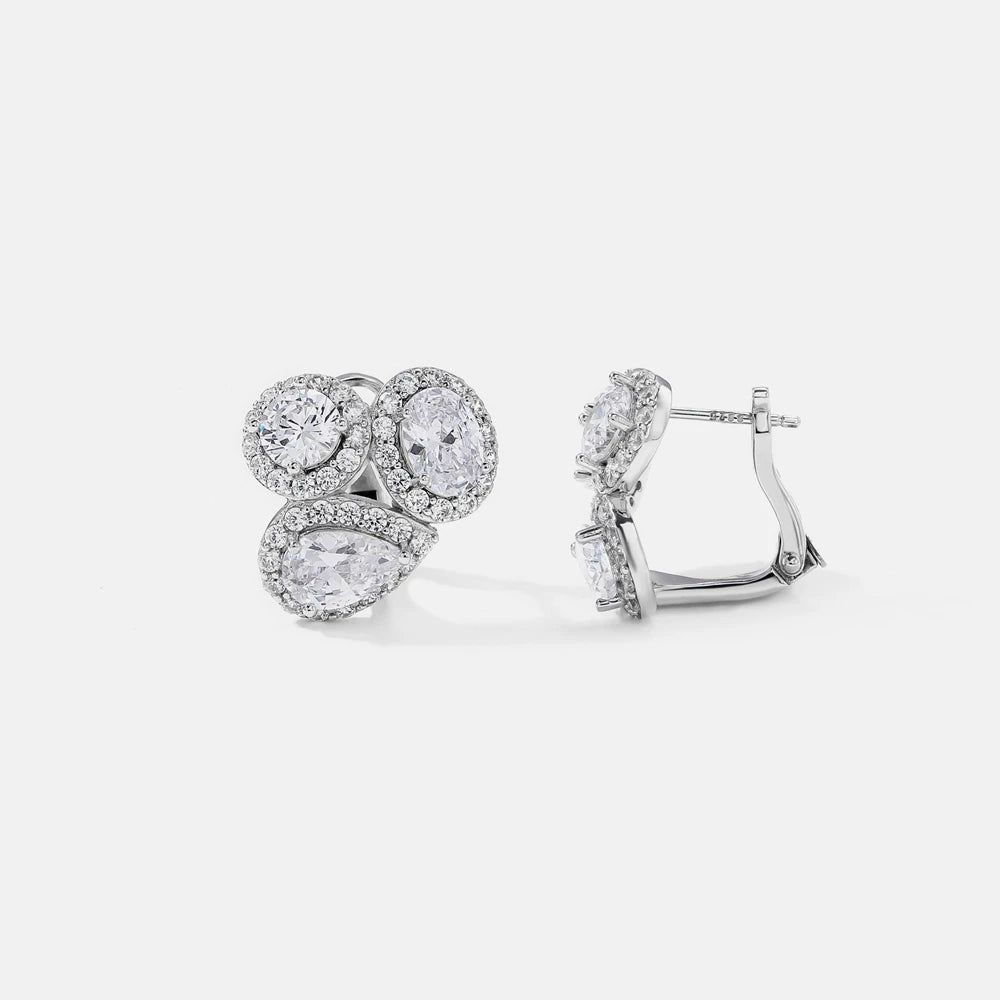 SILVERELLI High Carbon Diamond Stud Earrings | S925 Sterling Silver | White Gold Plated | Classic Geometric
