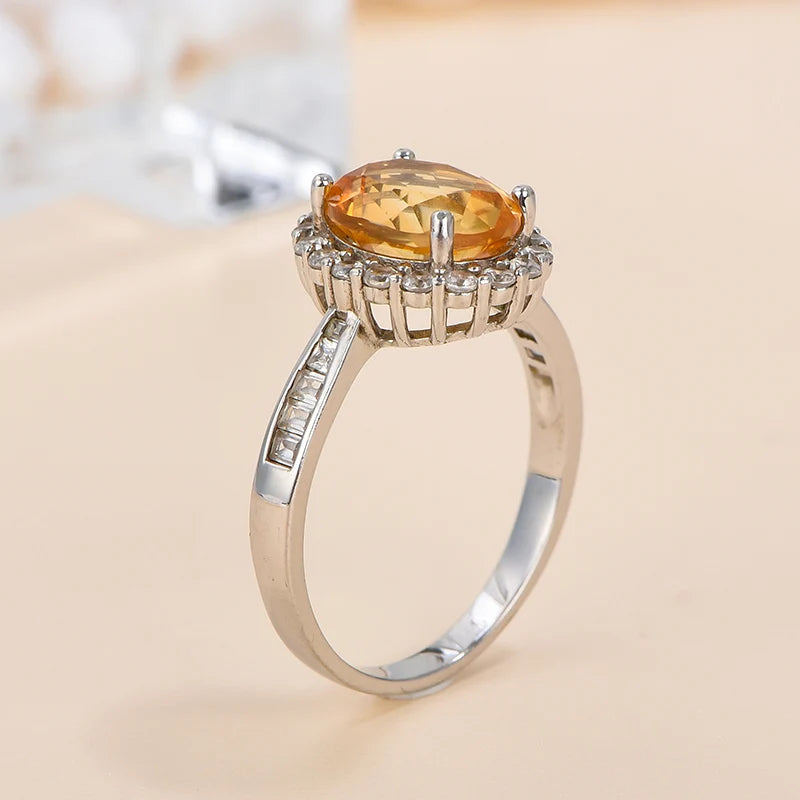 Gioiellieri Women's 925 Solid Sterling Silver Luxury Gemstone Ring Rhodium Plated Third Party Certified Natural Citrine Prong