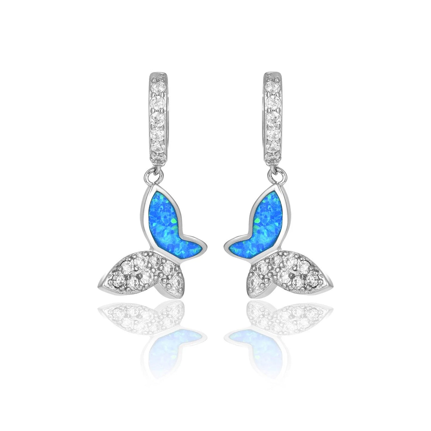 Enchanted Mermaid Tail Opal Drop Earrings - Blue Fire Opal & CZ Accent Design | Whimsical Ocean Jewelry Bulk Gifts