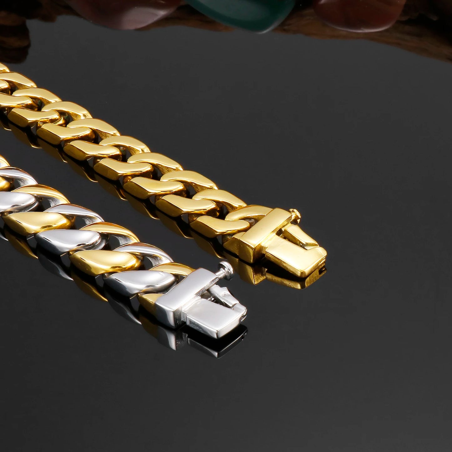 KALEN Punk Fashion Stainless Steel Gold Plated Jewelry Male Bracelet