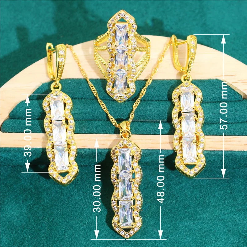 XOTICA Exquisite White Zircon Gold Color Jewelry Set for Women Wedding Earrings Necklace Pendant Ring Bracelet for Parties Engagements