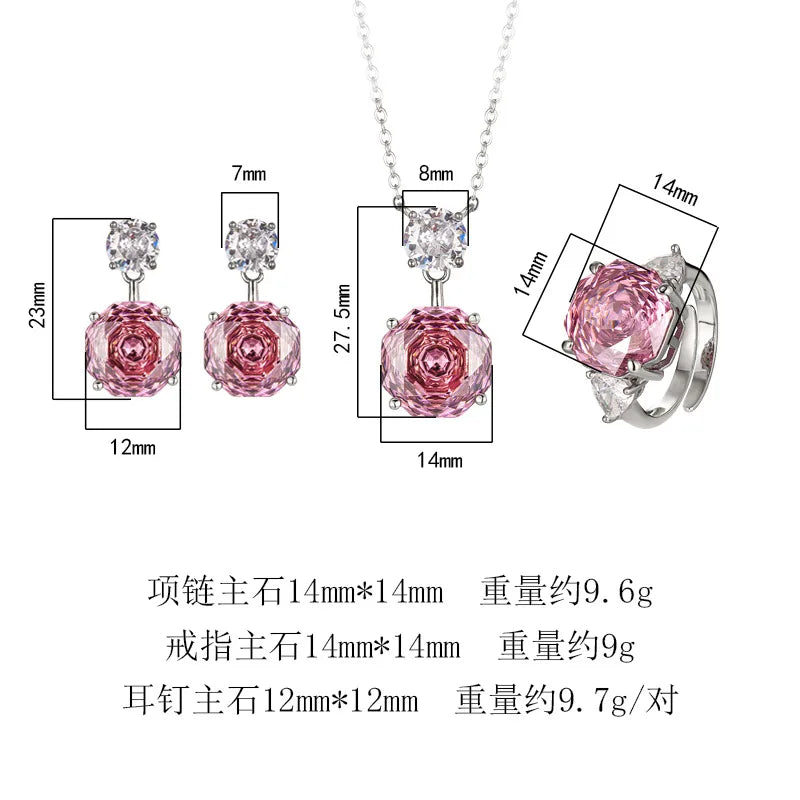 REDheart Brass Pearl Rhodium Plated Open Ring Rose Cut Dry Rose Simple Wind Round Pendant Necklace Set for Wedding Party