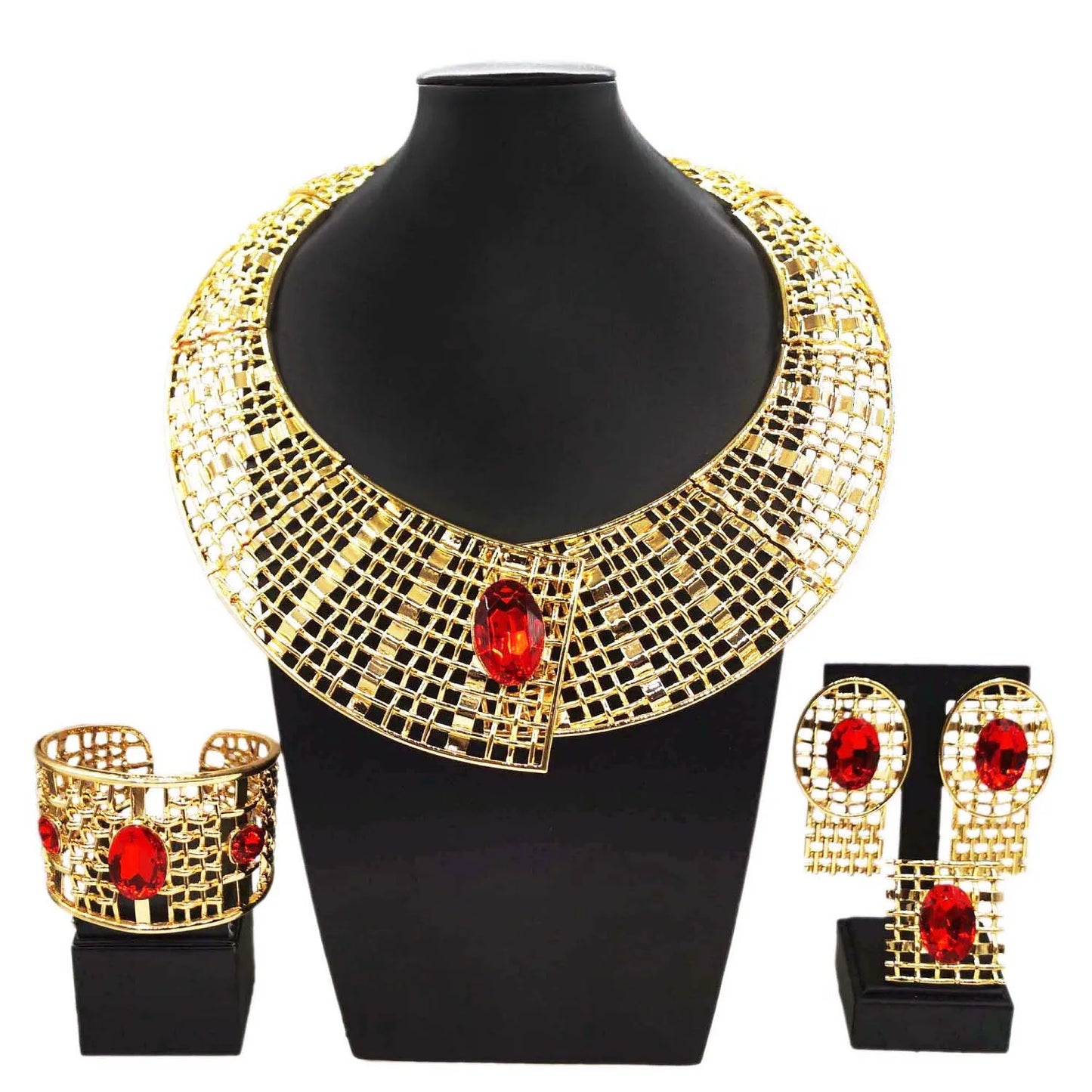Zhuerrui Factory Bridal Gold Jewelry Sets Latest Silver Red Diamond Necklace Jewelry Set Fashion Woman Festival Gifts H20177