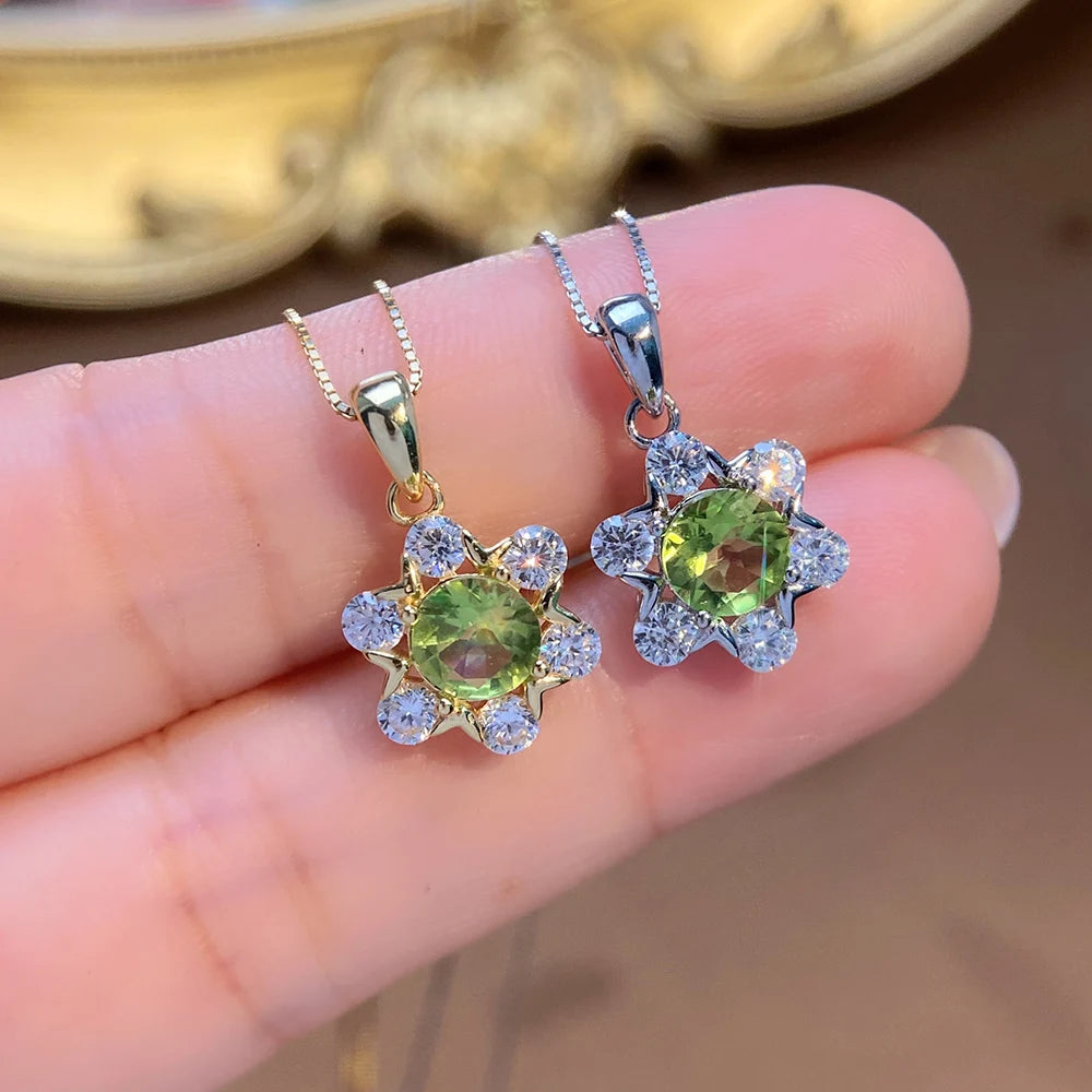 Gioiellieri Fashion Natural Peridot Necklace S925 Sterling Silver Inlay Simple Style Women Pendant Jewelry Anniversary Gift