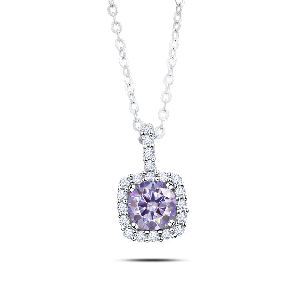 Factory 925 Sterling Silver Square Bezel Set Round Cut 1ct VVS GRA Colored Moissanite Jewelry Trendy Women Necklace Jewellry