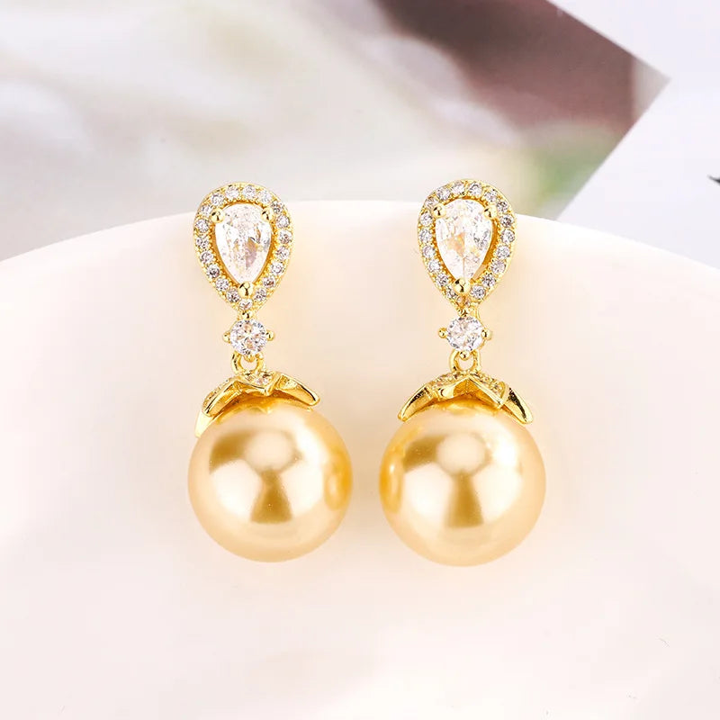 Gemfiori New Chinese Style Light Luxury Pearl Earrings Retro Elegant Micro Inlaid Design Pendant Exquisite Simple Fashion Set