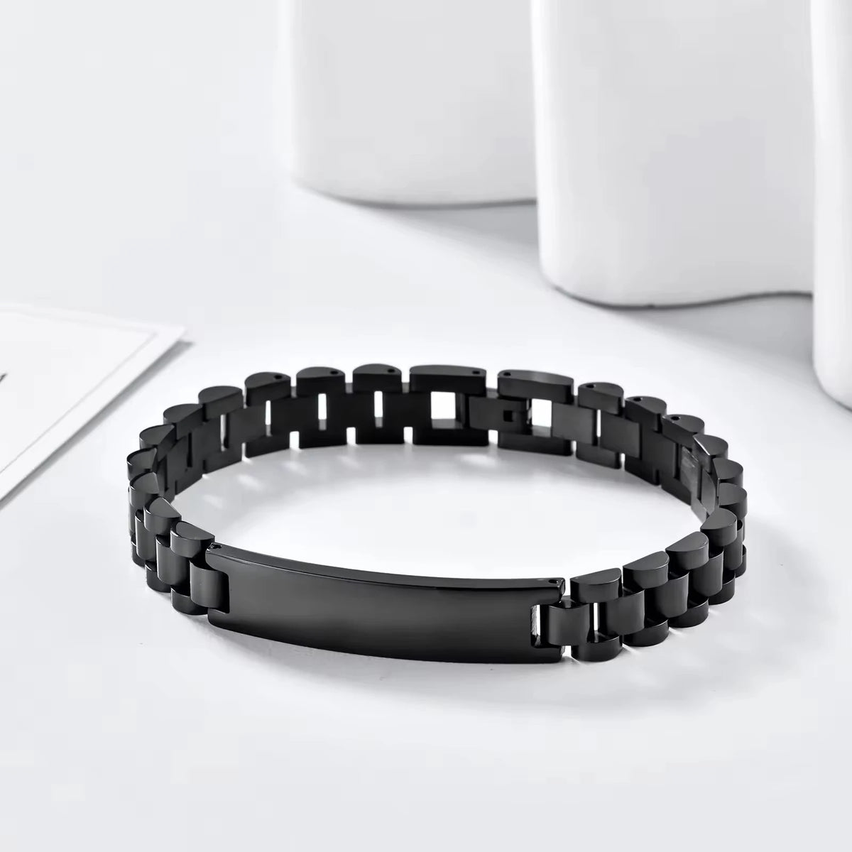 REBEL Fashionable Titanium Steel Black Gold Bent Brand Unisex Customized Stainless Steel Bracelet