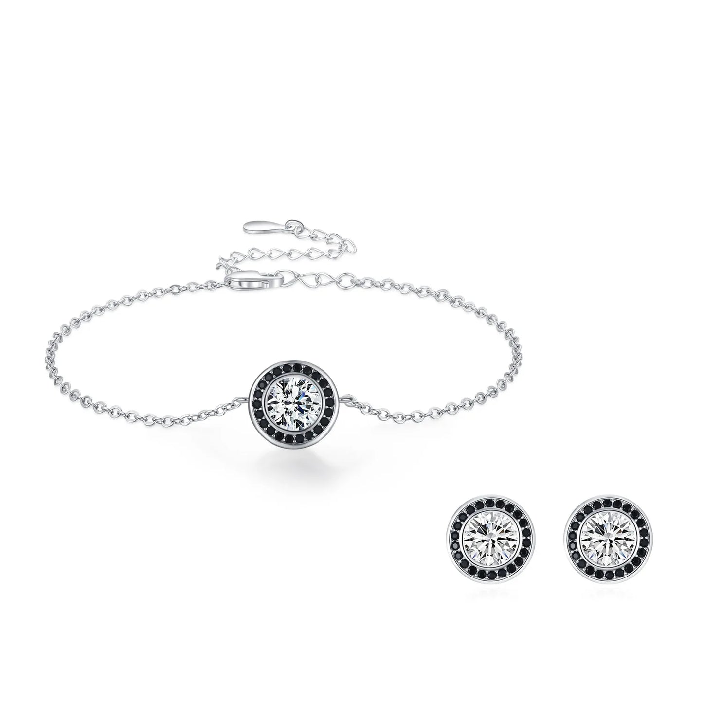 Affordable Luxury Vintage 925 Sterling Silver Black White Diamond Earring Bracelet Fashion Punk Set Jewelry Gift Set