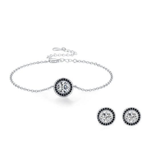 Affordable Luxury Vintage 925 Sterling Silver Black White Diamond Earring Bracelet Fashion Punk Set Jewelry Gift Set