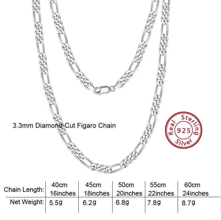 BSC34 RINNTIN Diamond-Cut Figaro Chain Necklace Silver Chain Necklace Cadenas De Oro 14K Plata 925 Al Por Mayor Silver Jewelry