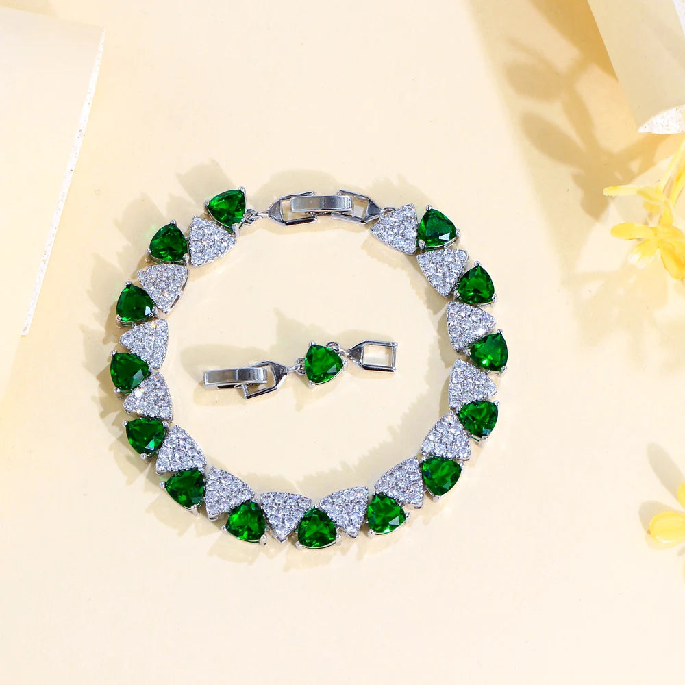 S&S CZ Trillion Cut Tennis Bracelet – Silver Plated – 5 Colours – Collection