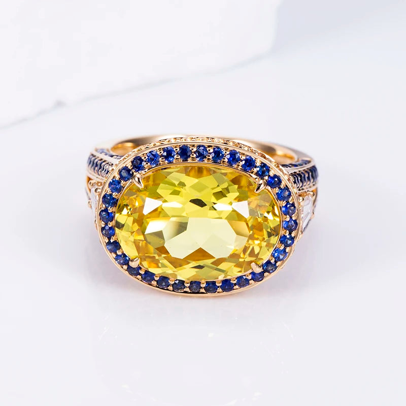 Gemfiori MSR-1511 18K Gold 10x14mm Oval Lab Yellow Sapprie Luxury Engagement Ring Lab Grown Diamond Ring