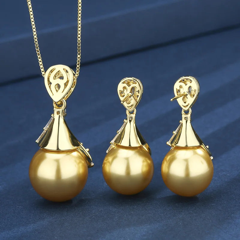 Gemfiori Luxury New 16-14m Pearl Jewelry Set High-end Copper Plated Rhodium Retro Jewelry Suitable for Wedding Women