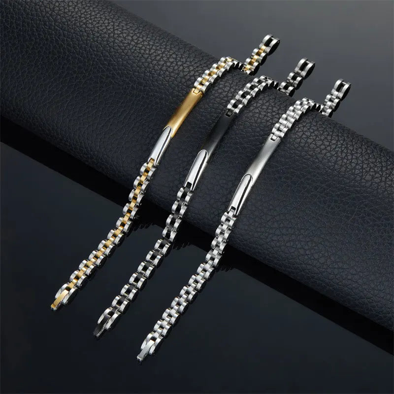 REBEL Anti Tarnished 316L Stainless Steel Fashion Men's Bracelet & Bangle 14K 18K Gold Plated Engravable Bracelet Blanks For Men