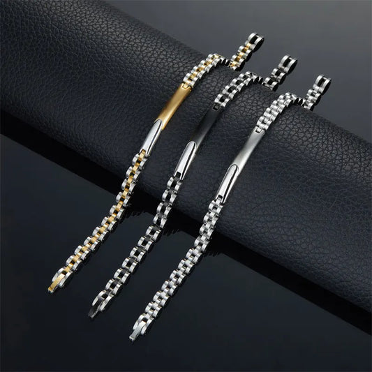 REBEL Anti Tarnished 316L Stainless Steel Fashion Men's Bracelet & Bangle 14K 18K Gold Plated Engravable Bracelet Blanks For Men