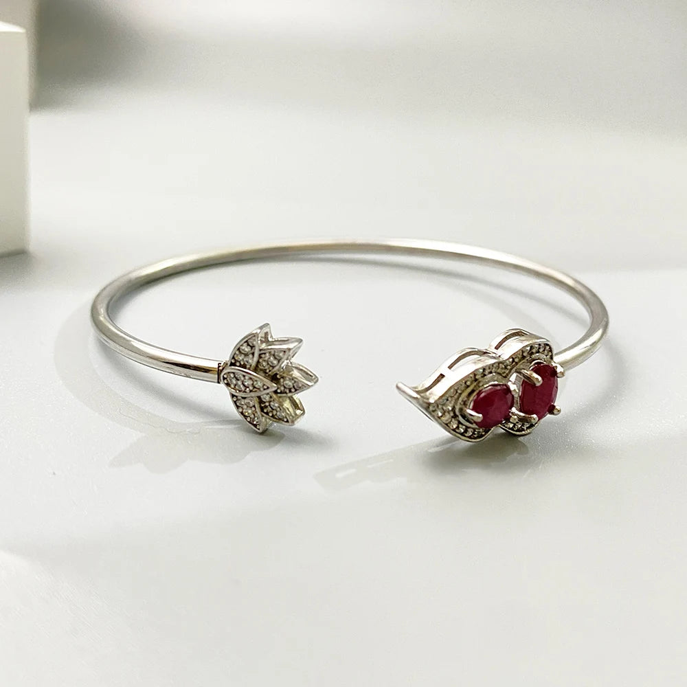 Gioiellieri Natural Ruby Bracelet with S925 Sterling Silver for Women Elegant Red Gemstone Jewelry Healing Crystal Bangle Anniversary Gift