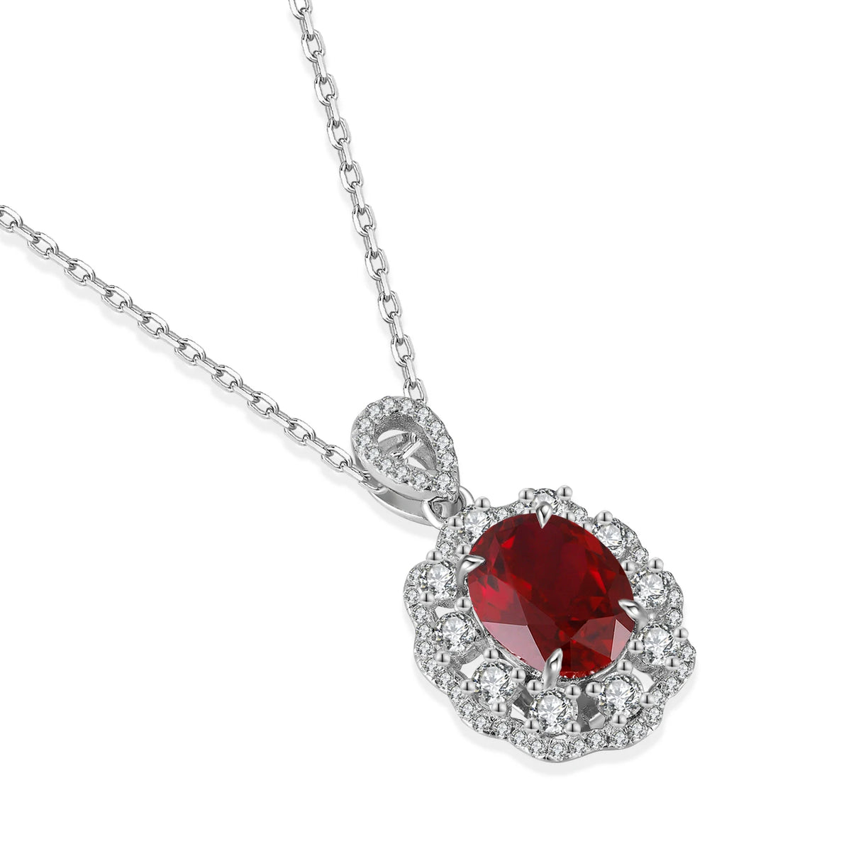 Gemfiori Anster 925 Sterling Silver High-quality Cultivated Ruby Necklace - Suitable for Parties or As a Gift
