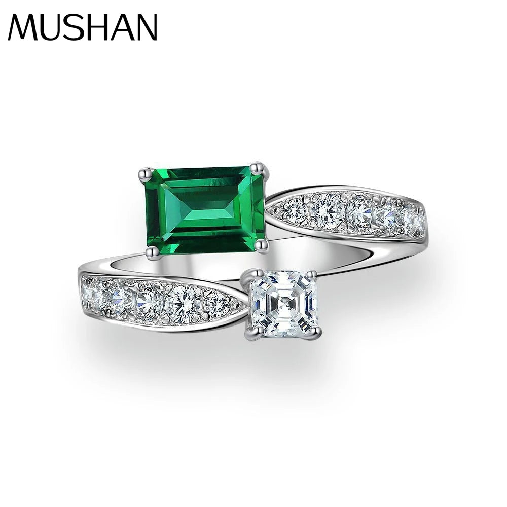 MuShan Jewelry Factory New 1ct Lab Grown Emerald 5*7 High Carbon Gemstones Ring European and American Fashionable Open Ring