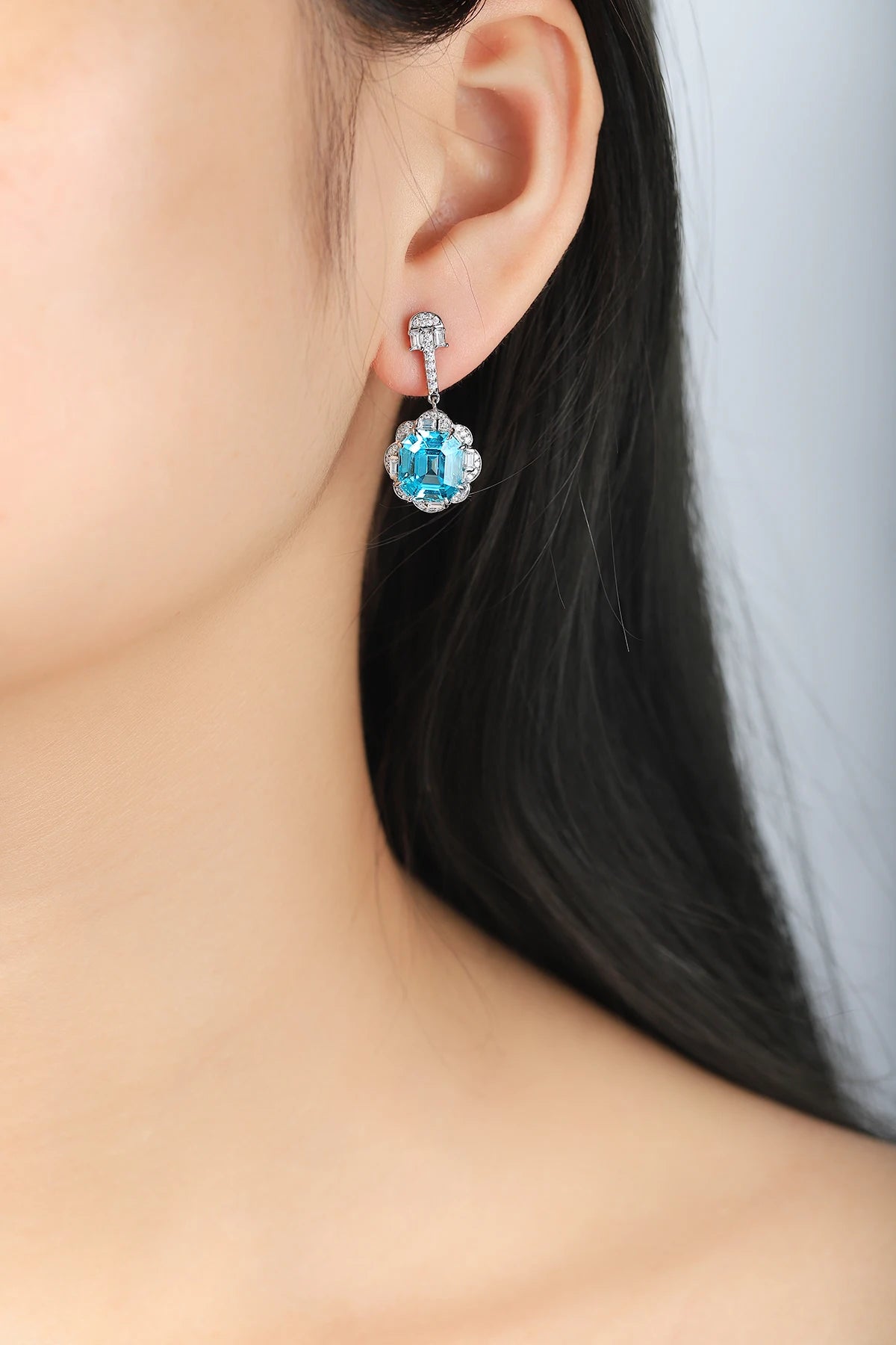 Gemfiori Zhanhao Jewelry Lab Grown Paraiba Drop Earrings S925 Fashion Design Suitable for Women Party Daily Wear Anniversary Gift