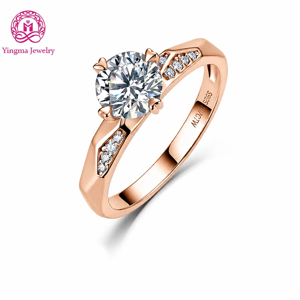 Gioiellieri Heart Prong Angular Shank Round Brilliant Lab Grown Diamond Ring 1CT D VVS1 9K 10K 14K 18K Solid Gold Women Fine Fashion Jewelry