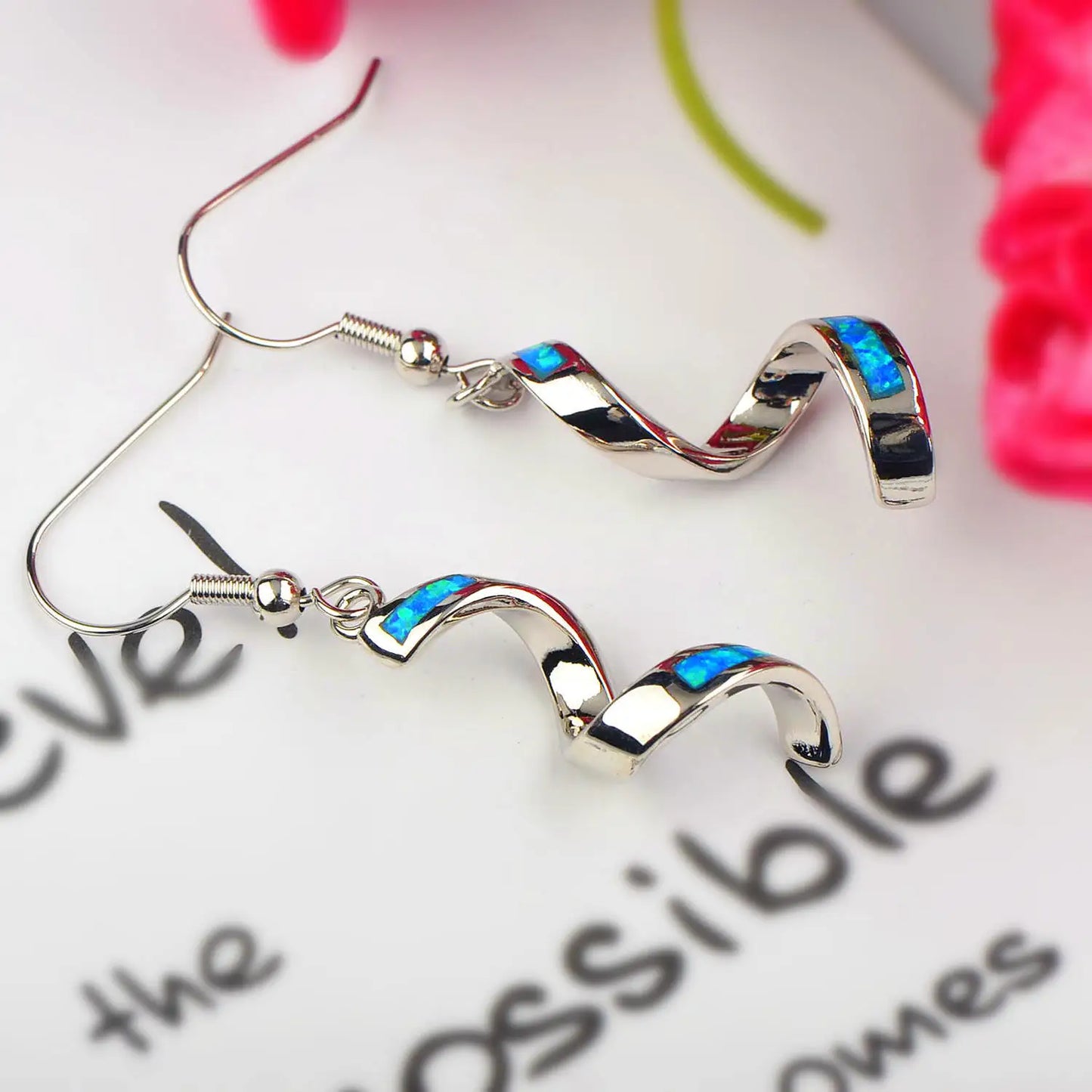 Dainty Blue Opal Vortex Earrings  Euro-Style Popular Spiral  Jewelry for Ladies