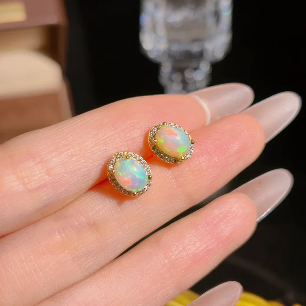 Gioiellieri Luxury Natural White Opal Stud Earrings 925 Sterling Silver Rhodium Plated Hypoallergenic Certified Wedding Party