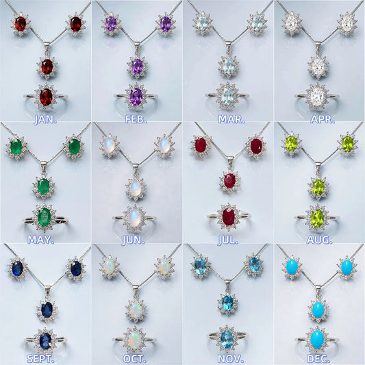 Gioiellieri 925 Sterling Silver Natural Gemstone Birthstone Jewelry Set Multiple Colors Fine Jewelry for Retailers and Boutiques