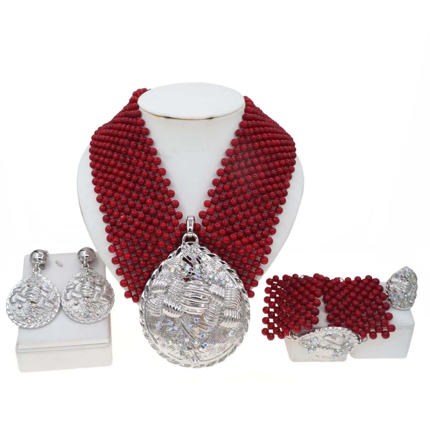 Zhuerrui Beautiful Women's Gold Jewelry Sets Bright Red Pearl Big Necklace Bracelet Jewelry Set Cheap Customized Luxury H40039