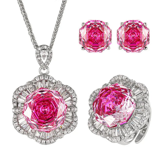 Gemfiori Fashionable Luxury Jewelry Rose Red Zircon Pendant New Exquisite Temperament and High-end Feeling Set