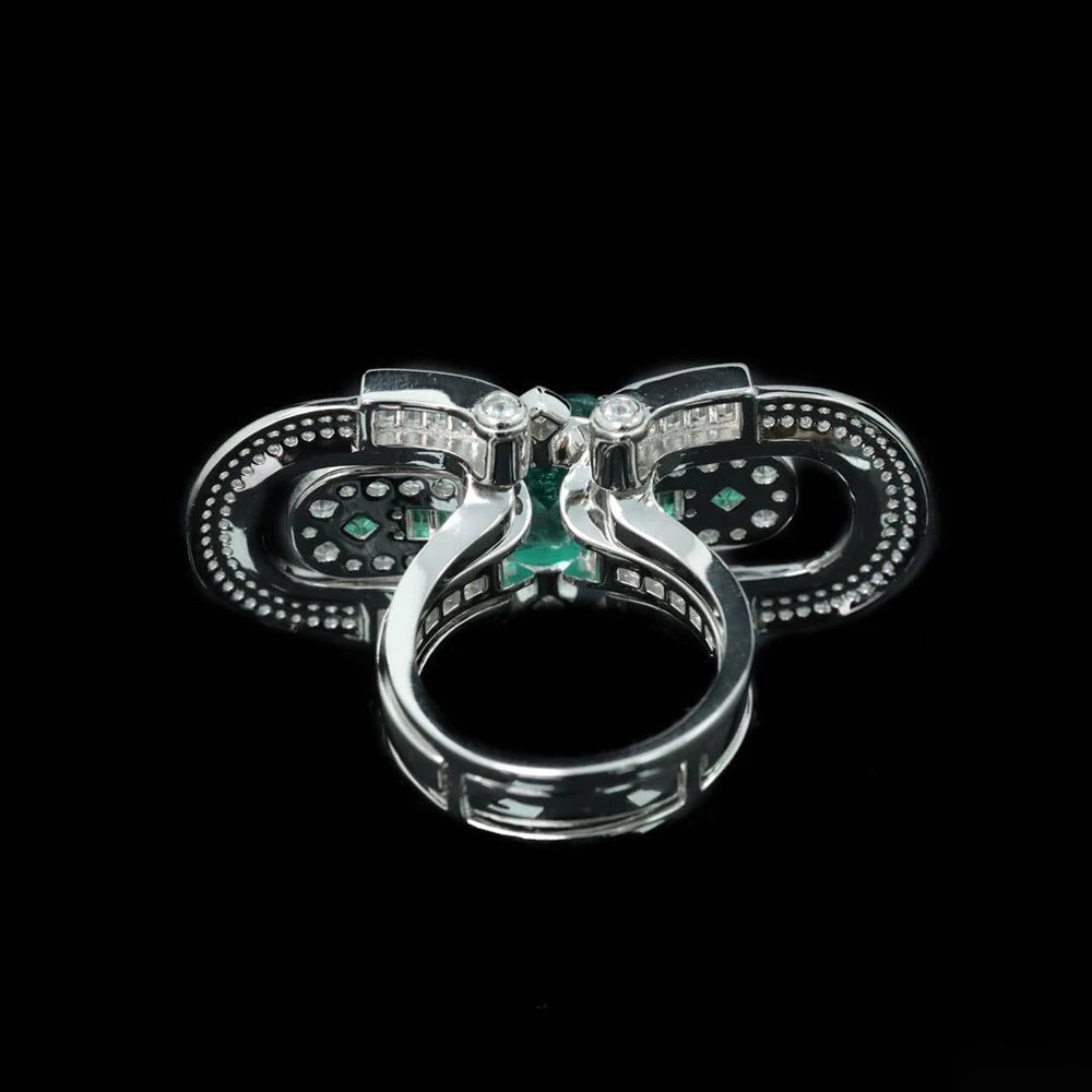 MuShan Jewelry Factory S925 Sterling Silver Ring Light Luxury Electroplated Gold High Carbon Diamond Jewelry in Green Wood