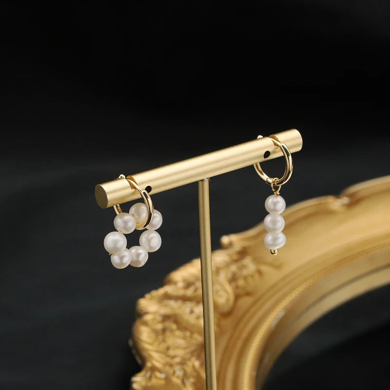 Natural Freshwater White Pearls  Wholesale Fashion Jewelry Earrings Luxury 18k Gold Plating Hoop Earrings