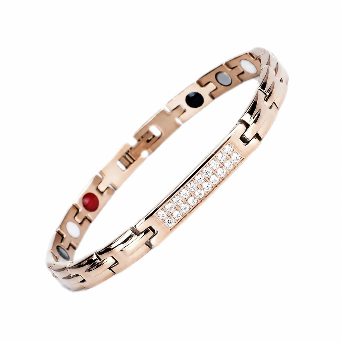 REBEL 4-in-1 Blue Stainless Steel Magnetic Therapy Chain Link Bracelet with Crystal Bar Adjustable Fashion Jewelry