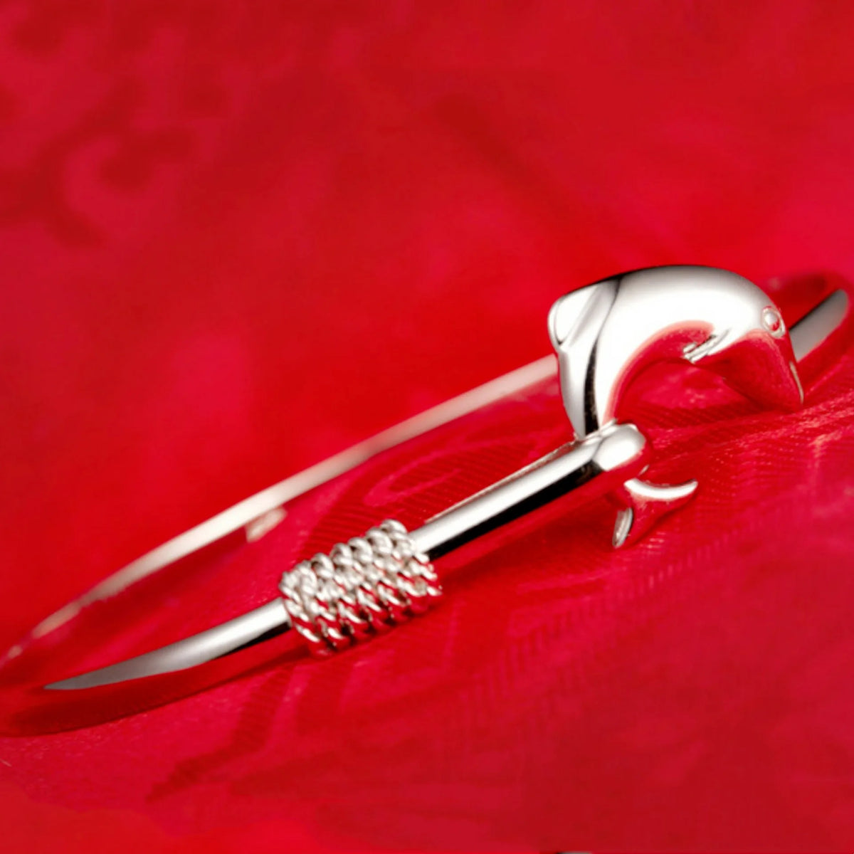 REBEL Little dolphin Bangle Clasp Geometric Inlaid Silver Plate Fashion Jewelry