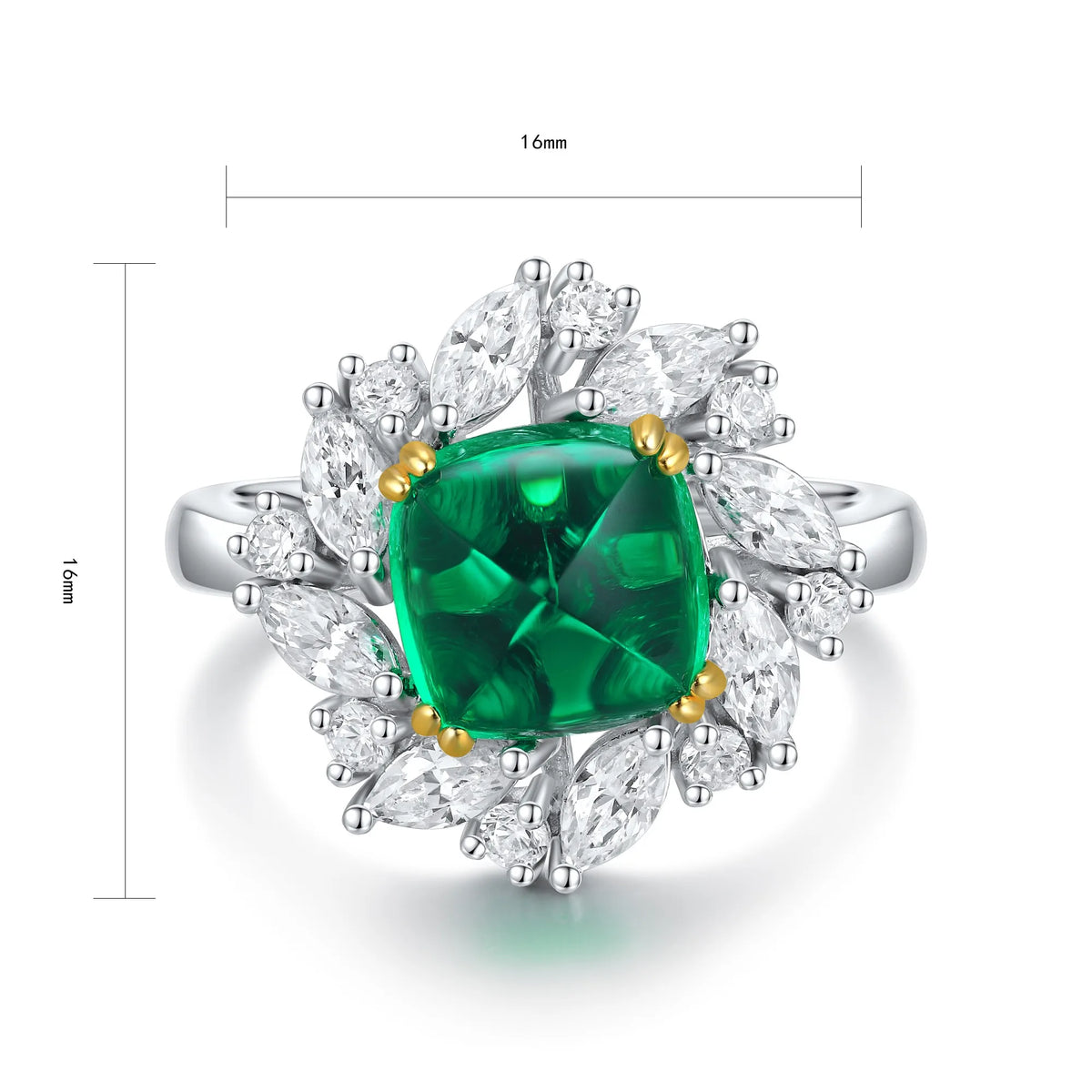 Gemfiori Jewelry Trendy High Quality S925 Silver Cultivated Emerald Ring Unisex Engagement Ring for Wedding Party or Gift