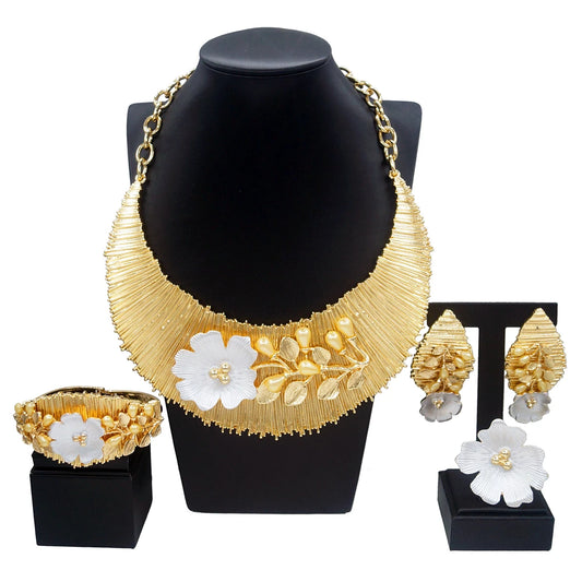 Zhuerrui Italian Gold Designs Jewellery Set African Necklace Bangles Jewelry Sets 24k Gold Copper Women Jewelry Set H00501