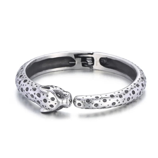 KALEN Unisex Fashion Stainless Steel Leopard Head Charms Open Cuff Bangle Bracelet